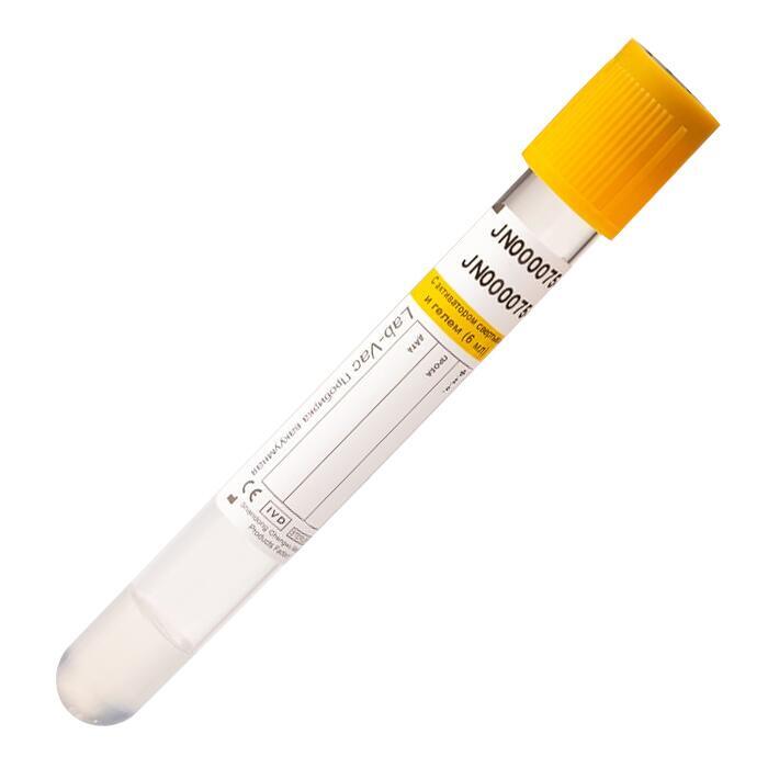 Пробирки с активатором свёртывания гель для биохимии (ЖЁЛТАЯ КРЫШКА) 3,5мл, Lind-Vac (100 шт)