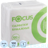 Салфетки бумажные Focus 1-слойные 24х24 см белые (100 листов в пачке)