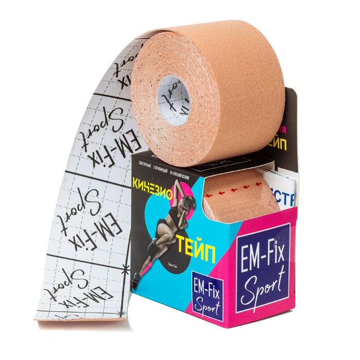 Кинезиологический тейп EM-FIX Sport Tape 5 см 5 м (бежевый, ментол) усиленная фиксация