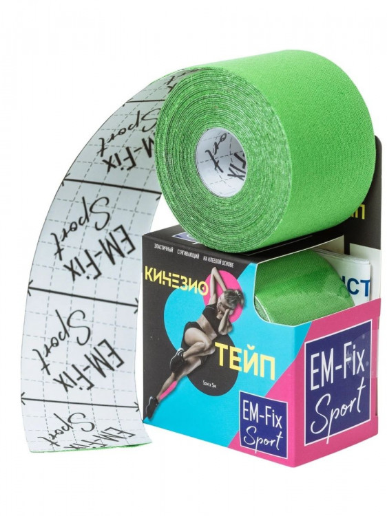 Кинезиологический тейп EM-FIX Sport Tape 5 см 5 м (салатовый) усиленная фиксация